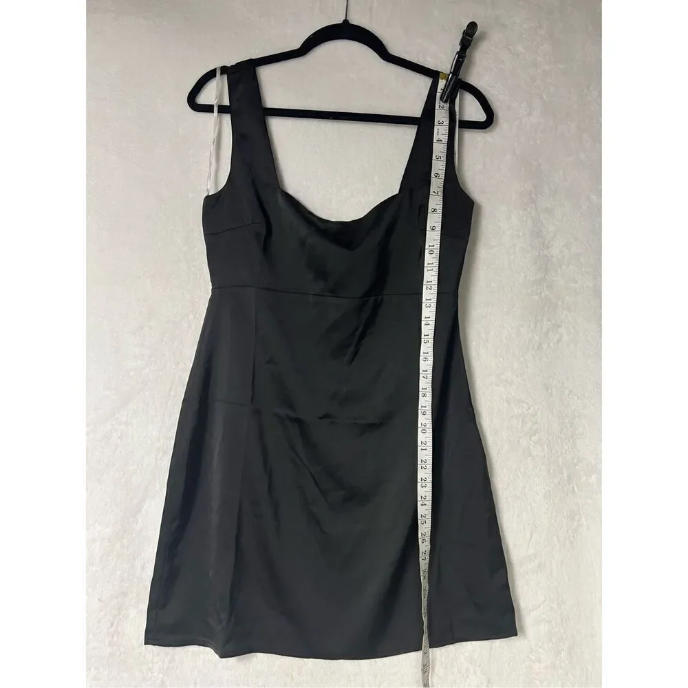 Lulus Truly the Cutest Black Satin Square Neck Mini Dress Size M New